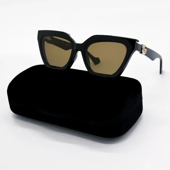 NEW GUCCI GG1542S 001 CAT EYE BLACK BROWN/CLEAR WOMEN SUNGLASSES GUCCI - Picture 4 of 16